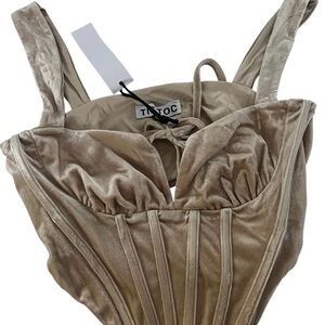 Tropic Velvet Corset Crop Top in Champagne